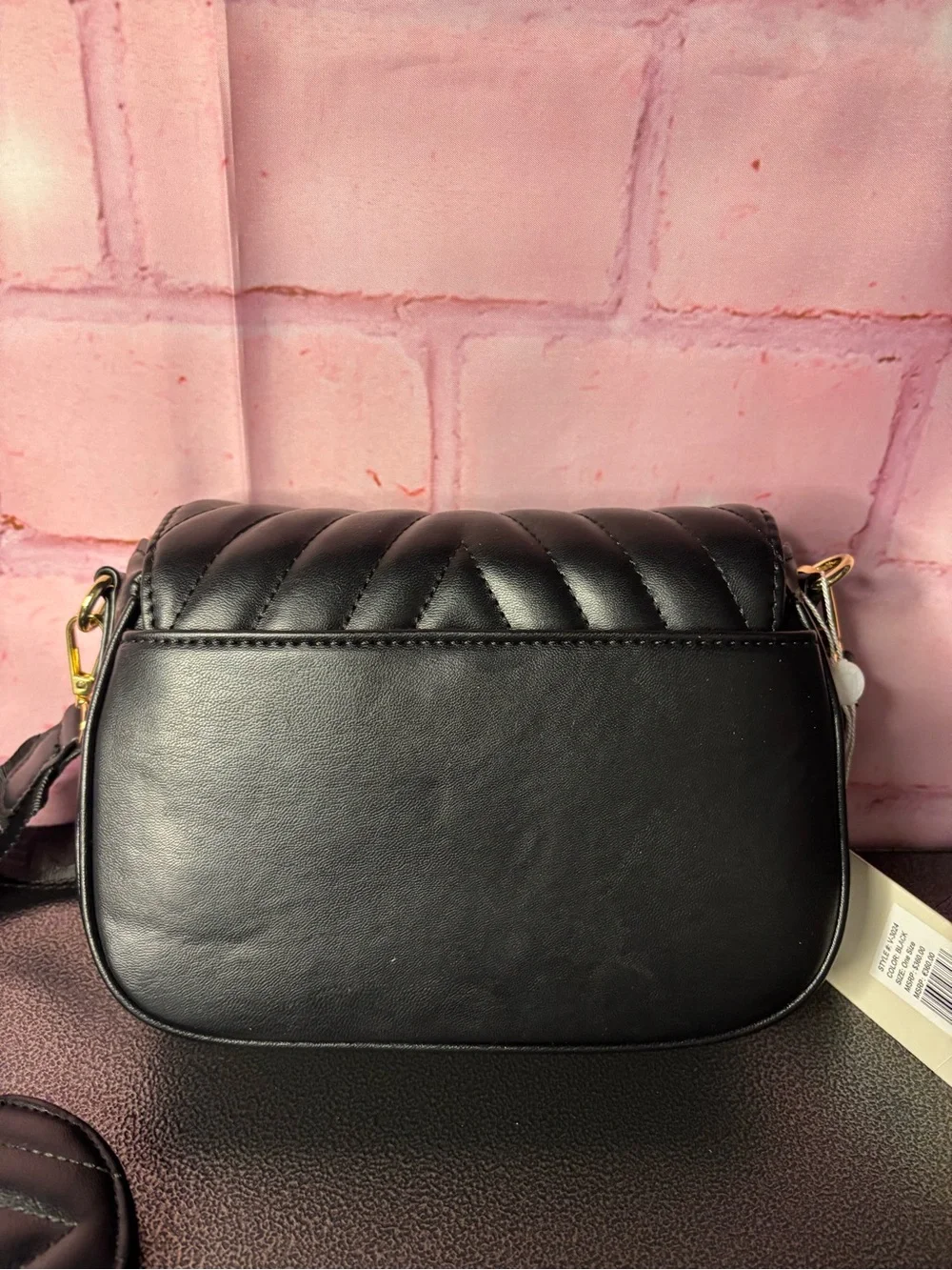 Valentino Orlandi Black Quilted Crossbody with Gold V Emblem and Logo Strap - Picture 4 of 4